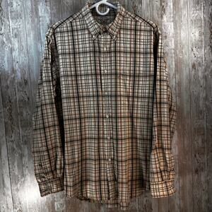 Ralph Lauren Jeans Company Vintage Button Down Shirt‎ Mens L Tan Orange Plaid